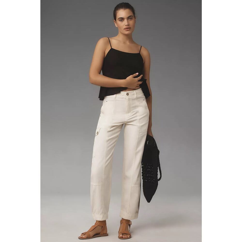 Anthropologie Carson Utility Barrel Pants White Cargo Size 10